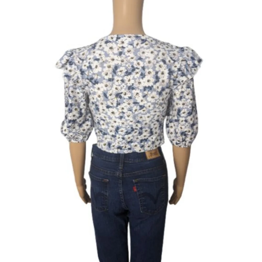 Topshop Floral Ruched Eyelet Crop Top 6